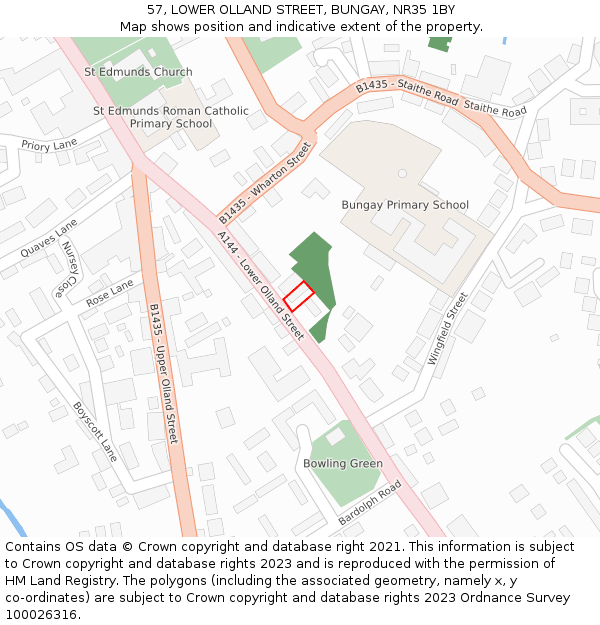 57, LOWER OLLAND STREET, BUNGAY, NR35 1BY: Location map and indicative extent of plot
