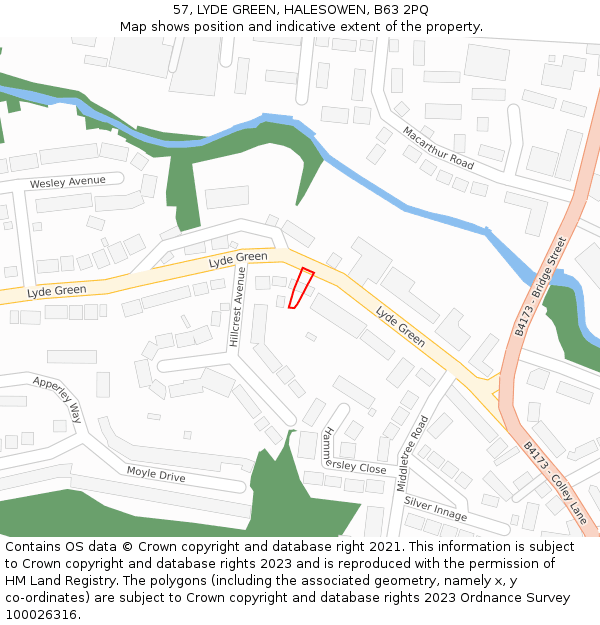 57, LYDE GREEN, HALESOWEN, B63 2PQ: Location map and indicative extent of plot