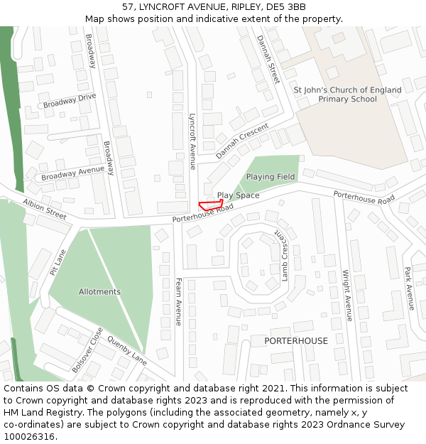 57, LYNCROFT AVENUE, RIPLEY, DE5 3BB: Location map and indicative extent of plot