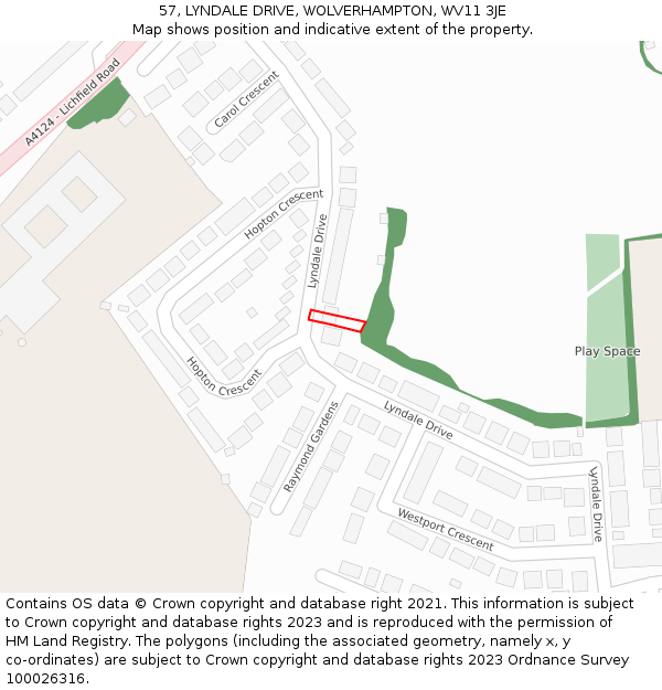 57, LYNDALE DRIVE, WOLVERHAMPTON, WV11 3JE: Location map and indicative extent of plot