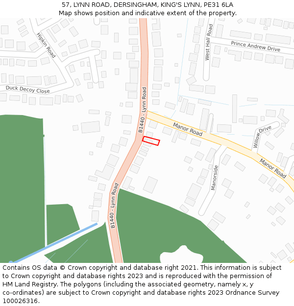 57, LYNN ROAD, DERSINGHAM, KING'S LYNN, PE31 6LA: Location map and indicative extent of plot