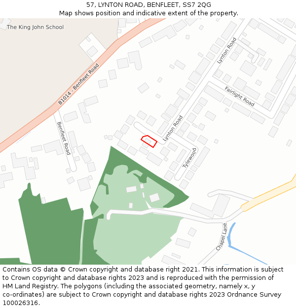 57, LYNTON ROAD, BENFLEET, SS7 2QG: Location map and indicative extent of plot