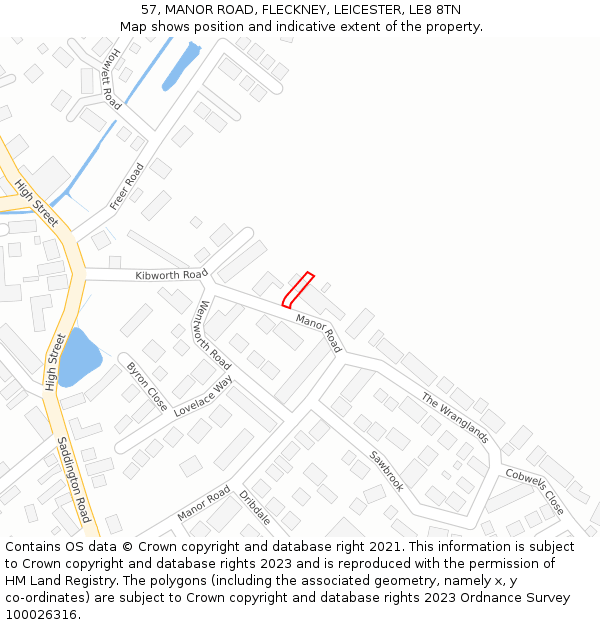 57, MANOR ROAD, FLECKNEY, LEICESTER, LE8 8TN: Location map and indicative extent of plot