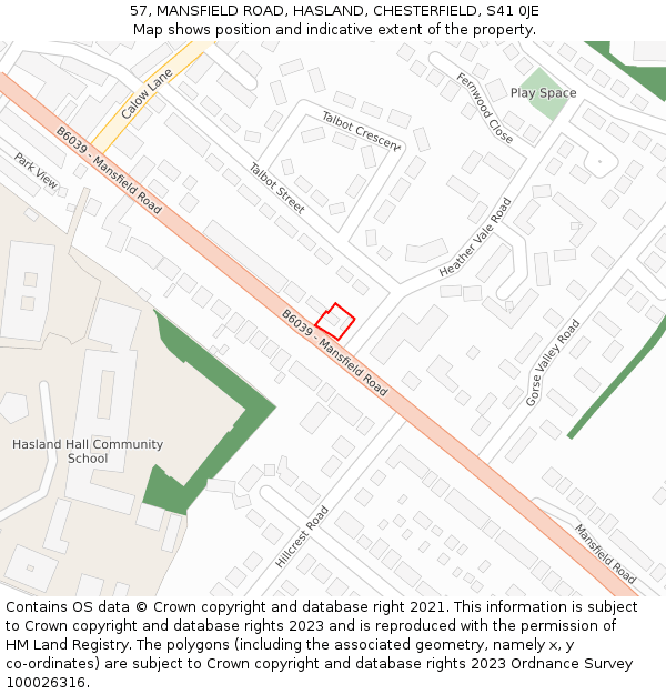 57, MANSFIELD ROAD, HASLAND, CHESTERFIELD, S41 0JE: Location map and indicative extent of plot