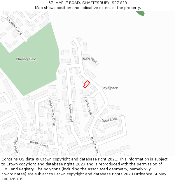57, MAPLE ROAD, SHAFTESBURY, SP7 8FR: Location map and indicative extent of plot