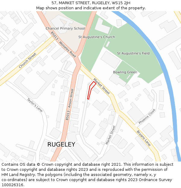 57, MARKET STREET, RUGELEY, WS15 2JH: Location map and indicative extent of plot