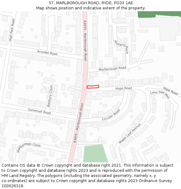 57, MARLBOROUGH ROAD, RYDE, PO33 1AE: Location map and indicative extent of plot