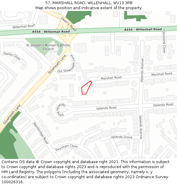57, MARSHALL ROAD, WILLENHALL, WV13 3PB: Location map and indicative extent of plot