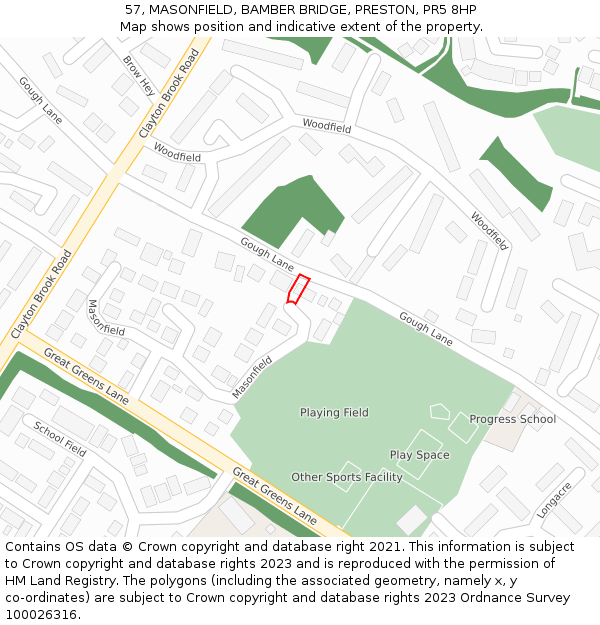 57, MASONFIELD, BAMBER BRIDGE, PRESTON, PR5 8HP: Location map and indicative extent of plot