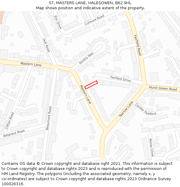 57, MASTERS LANE, HALESOWEN, B62 9HL: Location map and indicative extent of plot