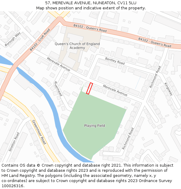 57, MEREVALE AVENUE, NUNEATON, CV11 5LU: Location map and indicative extent of plot