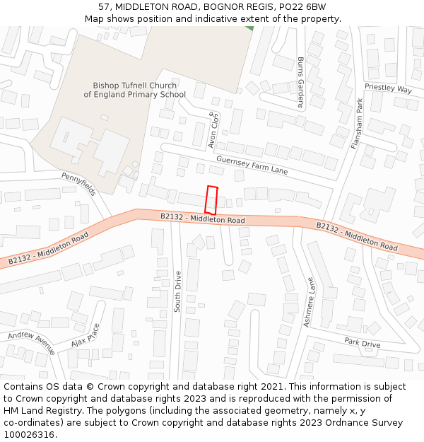 57, MIDDLETON ROAD, BOGNOR REGIS, PO22 6BW: Location map and indicative extent of plot