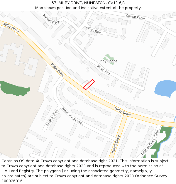 57, MILBY DRIVE, NUNEATON, CV11 6JR: Location map and indicative extent of plot
