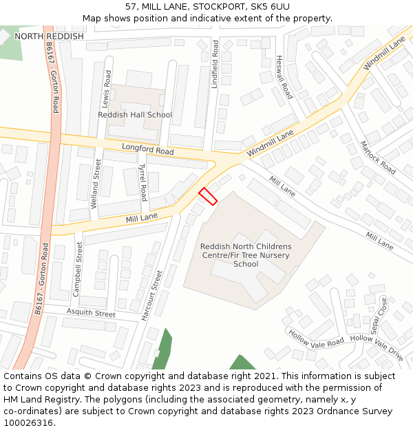 57, MILL LANE, STOCKPORT, SK5 6UU: Location map and indicative extent of plot