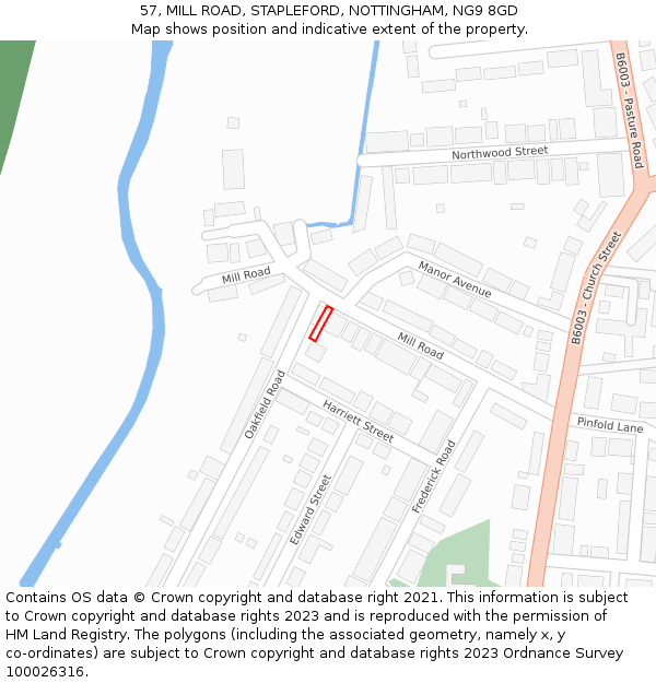57, MILL ROAD, STAPLEFORD, NOTTINGHAM, NG9 8GD: Location map and indicative extent of plot