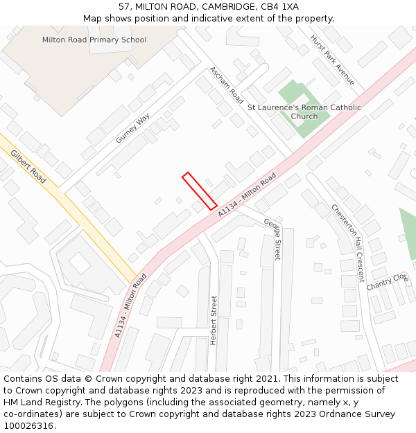 57, MILTON ROAD, CAMBRIDGE, CB4 1XA: Location map and indicative extent of plot