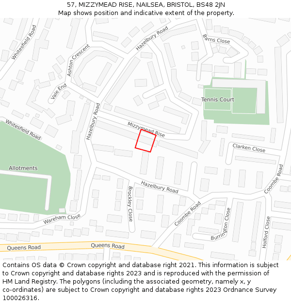 57, MIZZYMEAD RISE, NAILSEA, BRISTOL, BS48 2JN: Location map and indicative extent of plot