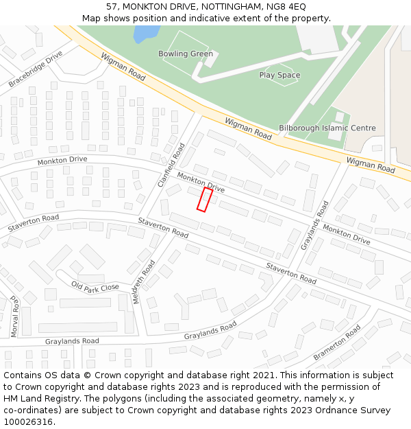 57, MONKTON DRIVE, NOTTINGHAM, NG8 4EQ: Location map and indicative extent of plot