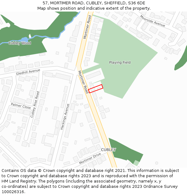 57, MORTIMER ROAD, CUBLEY, SHEFFIELD, S36 6DE: Location map and indicative extent of plot