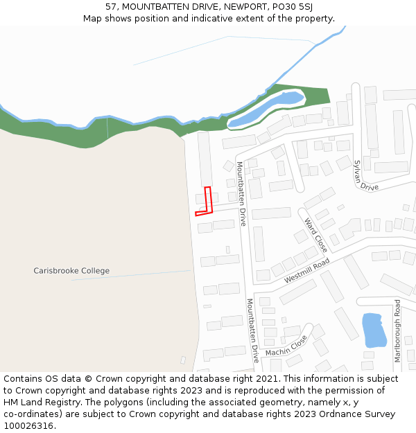 57, MOUNTBATTEN DRIVE, NEWPORT, PO30 5SJ: Location map and indicative extent of plot