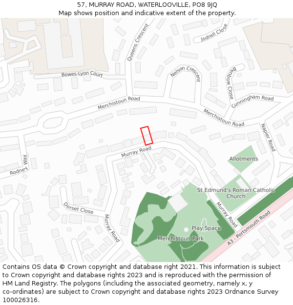 57, MURRAY ROAD, WATERLOOVILLE, PO8 9JQ: Location map and indicative extent of plot