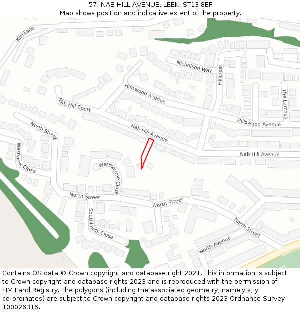 57, NAB HILL AVENUE, LEEK, ST13 8EF: Location map and indicative extent of plot