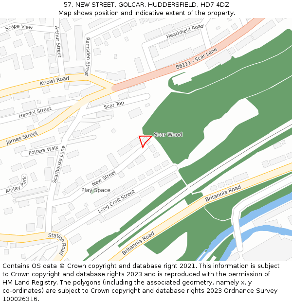 57, NEW STREET, GOLCAR, HUDDERSFIELD, HD7 4DZ: Location map and indicative extent of plot