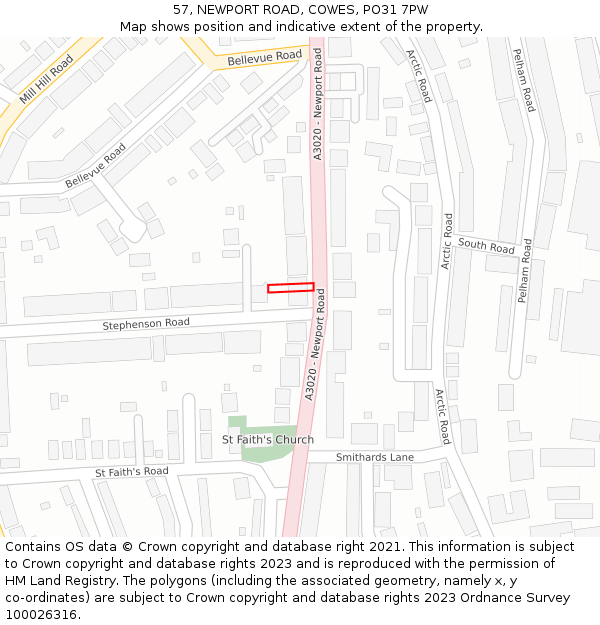 57, NEWPORT ROAD, COWES, PO31 7PW: Location map and indicative extent of plot