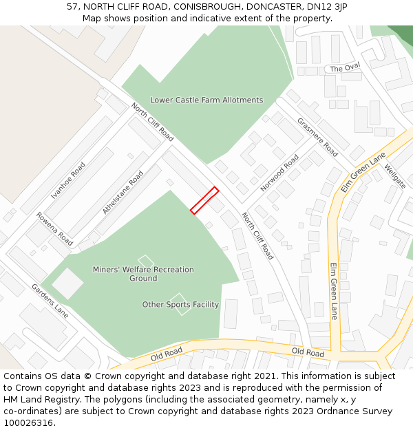 57, NORTH CLIFF ROAD, CONISBROUGH, DONCASTER, DN12 3JP: Location map and indicative extent of plot