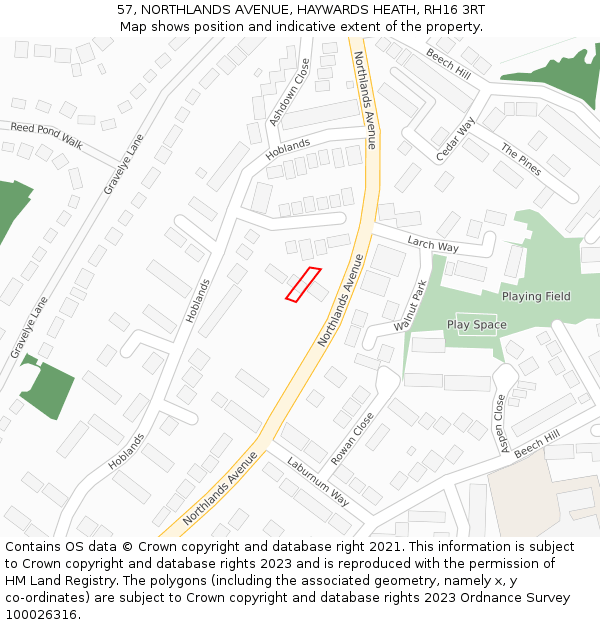57, NORTHLANDS AVENUE, HAYWARDS HEATH, RH16 3RT: Location map and indicative extent of plot