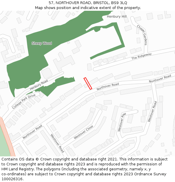 57, NORTHOVER ROAD, BRISTOL, BS9 3LQ: Location map and indicative extent of plot