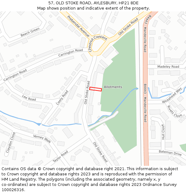 57, OLD STOKE ROAD, AYLESBURY, HP21 8DE: Location map and indicative extent of plot