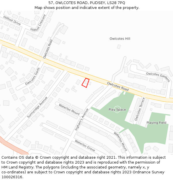 57, OWLCOTES ROAD, PUDSEY, LS28 7PQ: Location map and indicative extent of plot