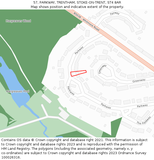 57, PARKWAY, TRENTHAM, STOKE-ON-TRENT, ST4 8AR: Location map and indicative extent of plot