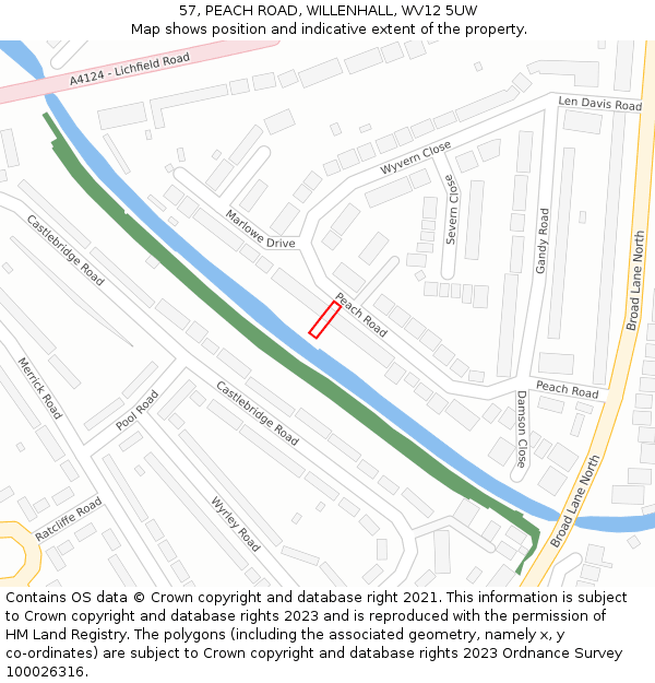 57, PEACH ROAD, WILLENHALL, WV12 5UW: Location map and indicative extent of plot