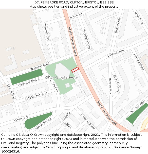 57, PEMBROKE ROAD, CLIFTON, BRISTOL, BS8 3BE: Location map and indicative extent of plot