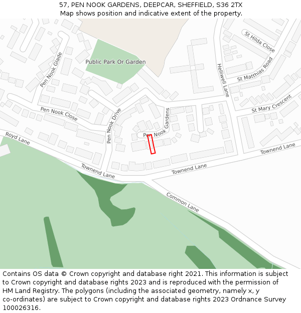 57, PEN NOOK GARDENS, DEEPCAR, SHEFFIELD, S36 2TX: Location map and indicative extent of plot