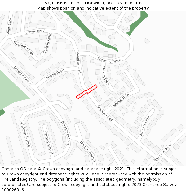 57, PENNINE ROAD, HORWICH, BOLTON, BL6 7HR: Location map and indicative extent of plot