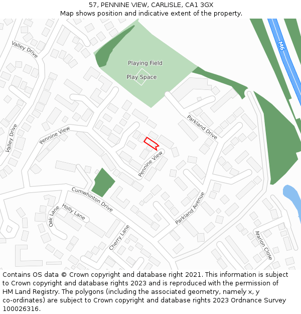 57, PENNINE VIEW, CARLISLE, CA1 3GX: Location map and indicative extent of plot