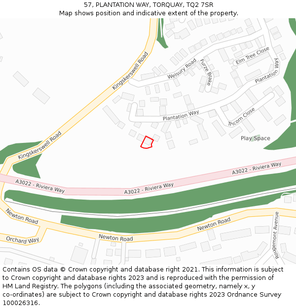 57, PLANTATION WAY, TORQUAY, TQ2 7SR: Location map and indicative extent of plot