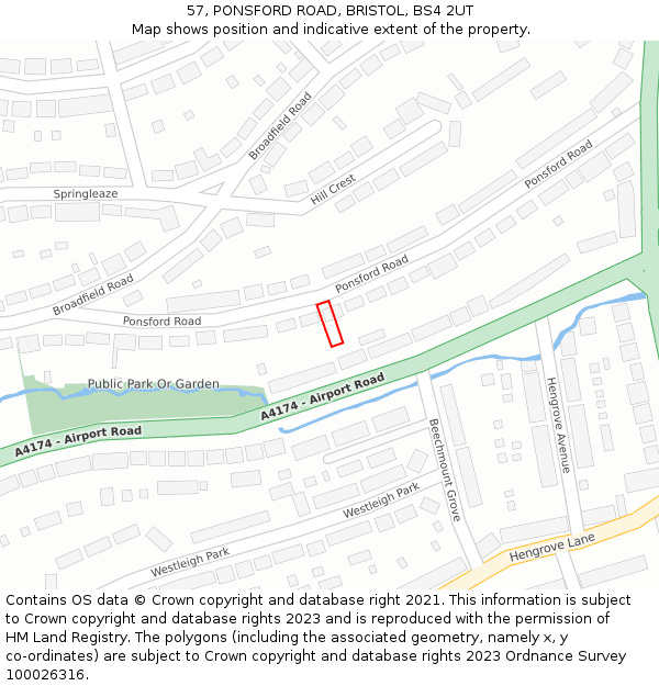 57, PONSFORD ROAD, BRISTOL, BS4 2UT: Location map and indicative extent of plot