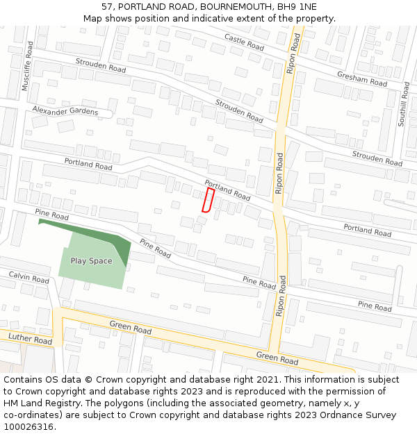 57, PORTLAND ROAD, BOURNEMOUTH, BH9 1NE: Location map and indicative extent of plot