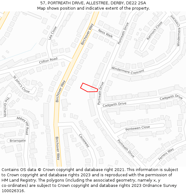 57, PORTREATH DRIVE, ALLESTREE, DERBY, DE22 2SA: Location map and indicative extent of plot