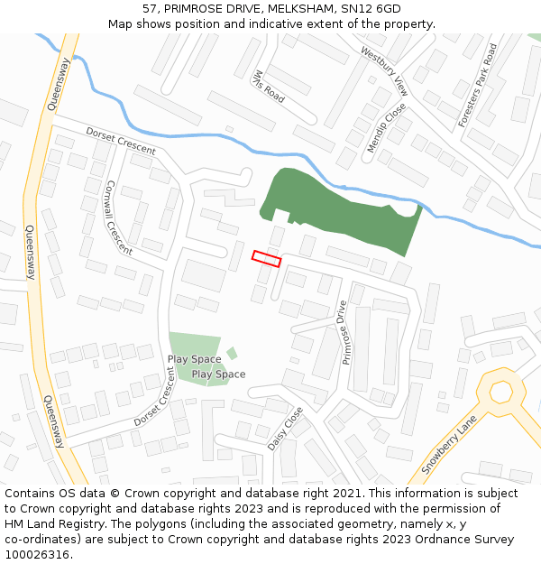 57, PRIMROSE DRIVE, MELKSHAM, SN12 6GD: Location map and indicative extent of plot