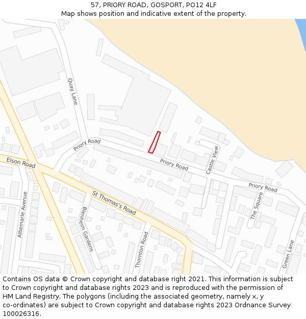 57, PRIORY ROAD, GOSPORT, PO12 4LF: Location map and indicative extent of plot