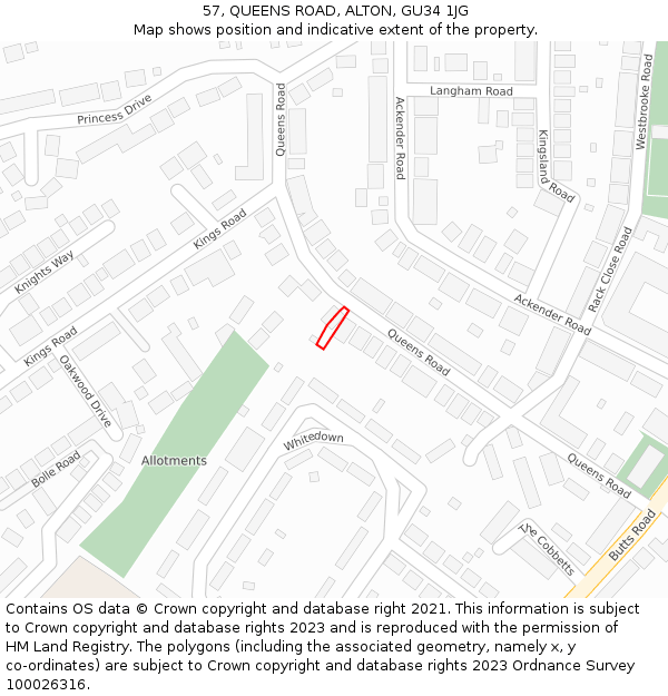 57, QUEENS ROAD, ALTON, GU34 1JG: Location map and indicative extent of plot