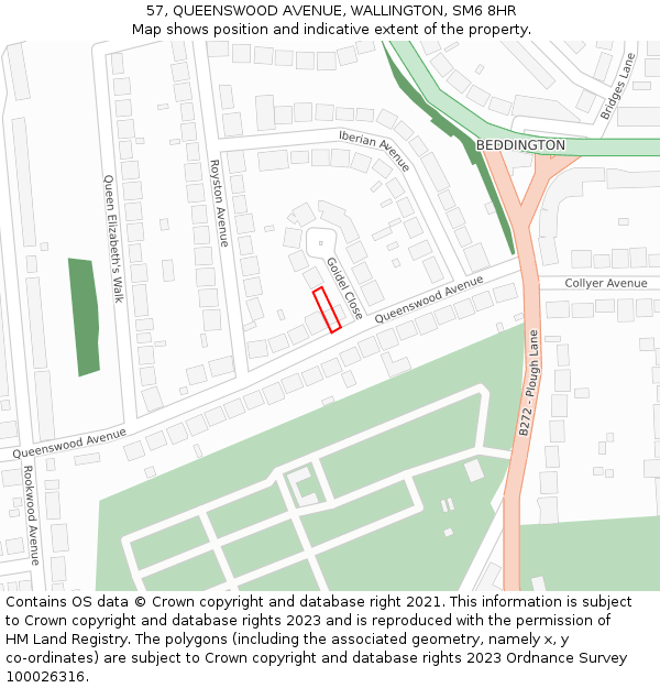 57, QUEENSWOOD AVENUE, WALLINGTON, SM6 8HR: Location map and indicative extent of plot