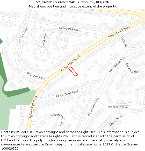 57, RADFORD PARK ROAD, PLYMOUTH, PL9 9DN: Location map and indicative extent of plot