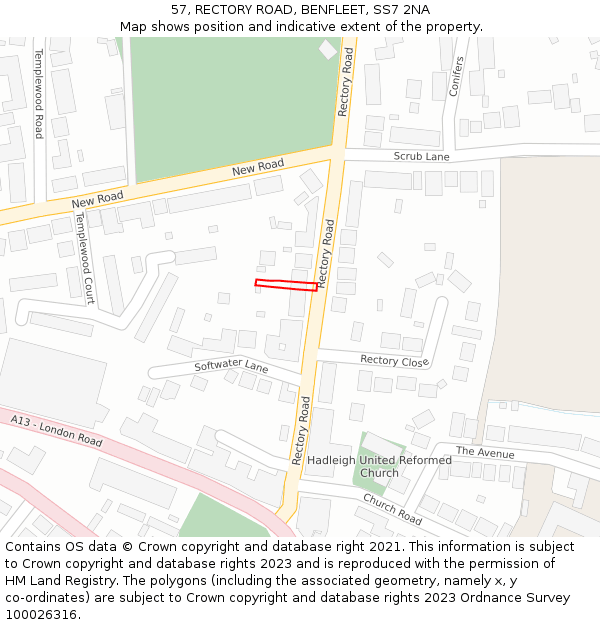 57, RECTORY ROAD, BENFLEET, SS7 2NA: Location map and indicative extent of plot