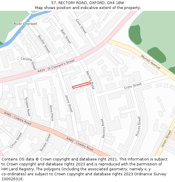 57, RECTORY ROAD, OXFORD, OX4 1BW: Location map and indicative extent of plot